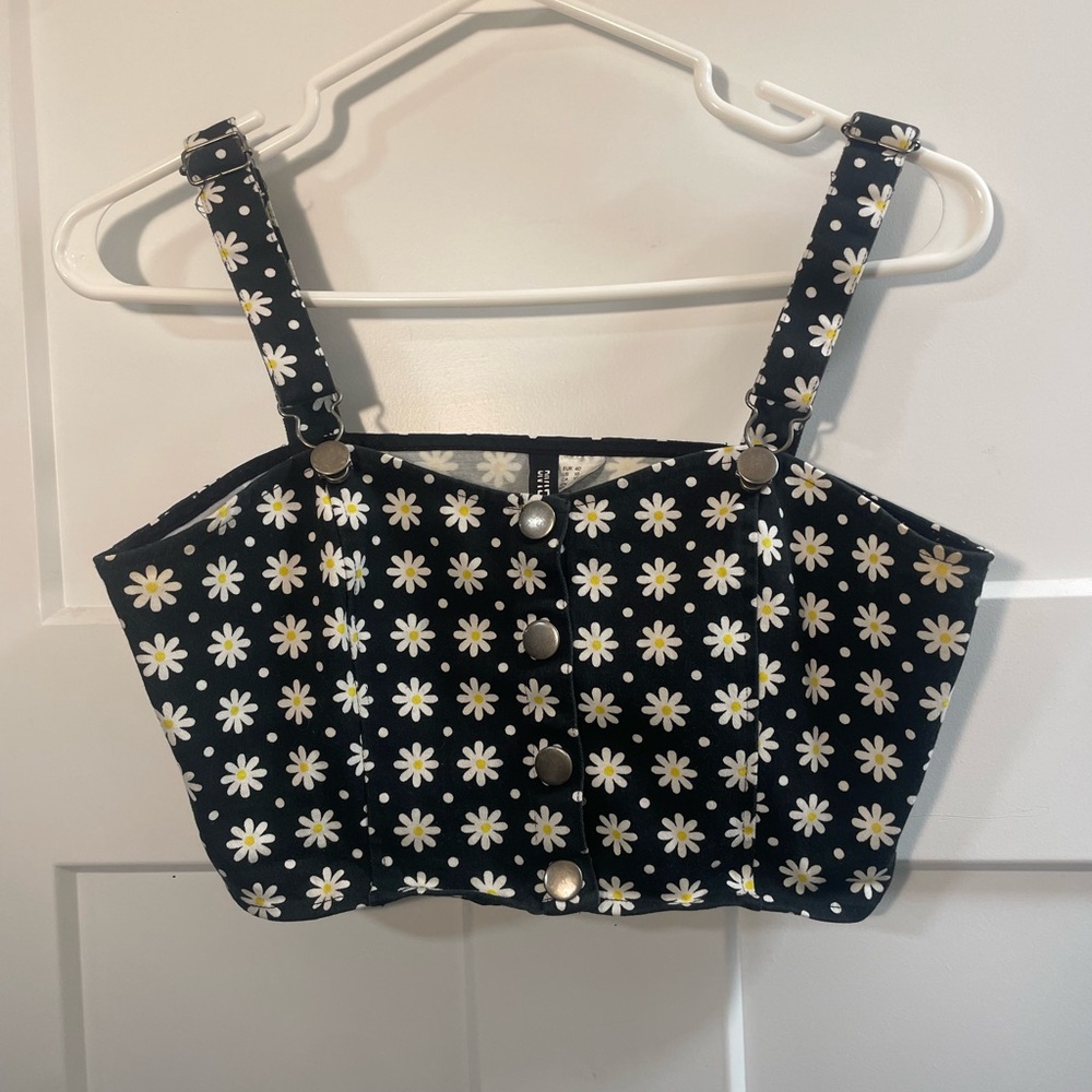 Faux Denim Daisy Button Down Crop Top